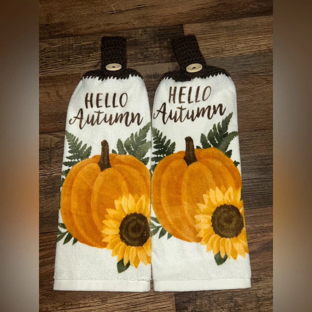 Hello Autumn Pumpkin and Sunflower Hanging Towels